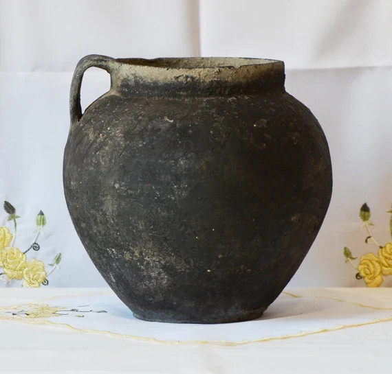large antique clay vessel. Rustic terracotta planer pot. Wabi sabi pottery indoor planter. | Etsy (US)