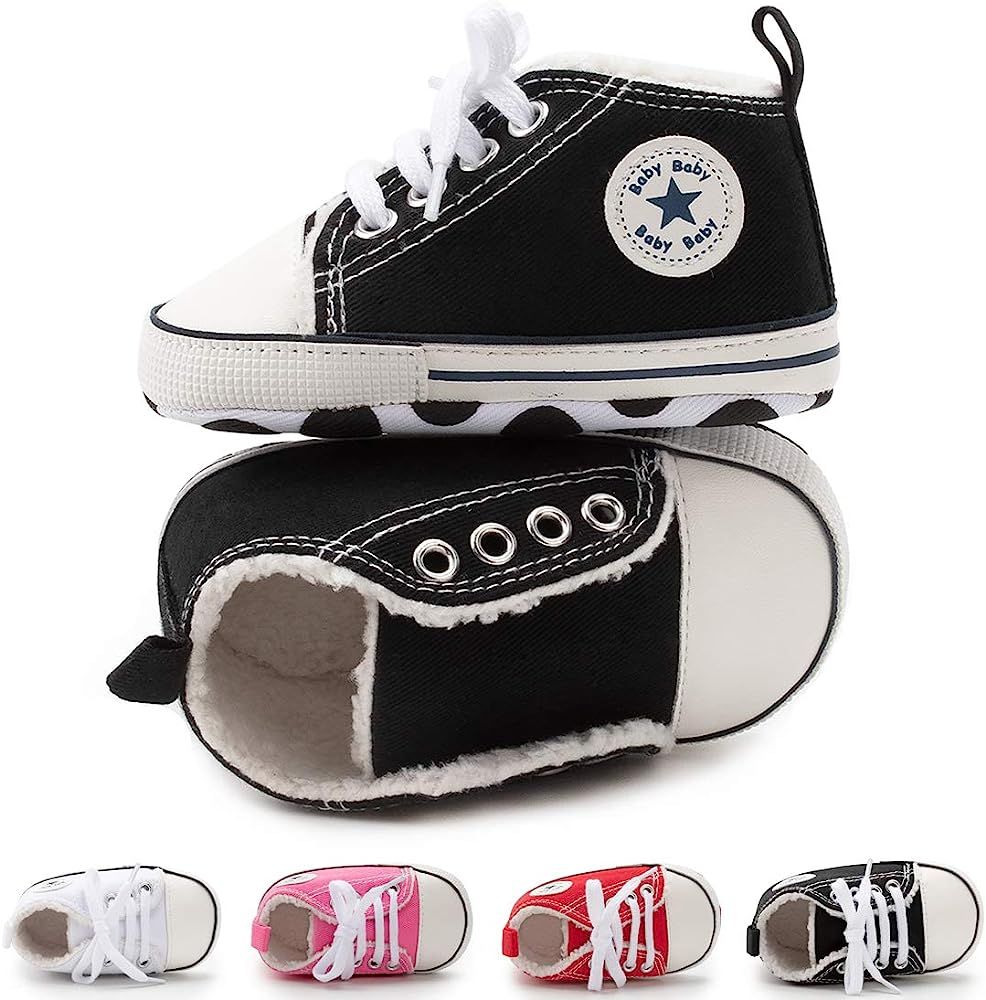 KIDSUN Unisex Baby Boy Girl Canvas Sneaker Soft Sole Ankle Infant First Walkers Crib Shoe | Amazon (US)