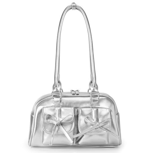 Juoxeepy Ita Bag Cute Bow Purse Aesthetic Japanese Shoulder Bag Faux Leather Tote Bag Y2k Red Handbag Purse, Silver | Amazon (US)
