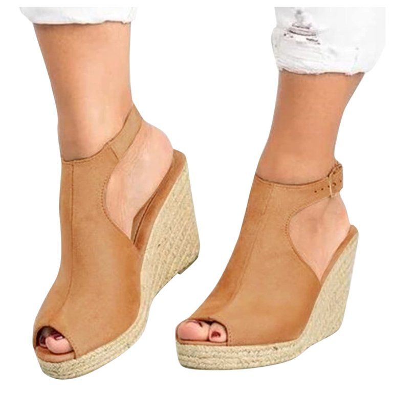 Sandals for Women Dressy, 2022 Fish Mouth Wedge Strappy Ankle Strap Open Toe Summer Beach Sandals... | Walmart (US)