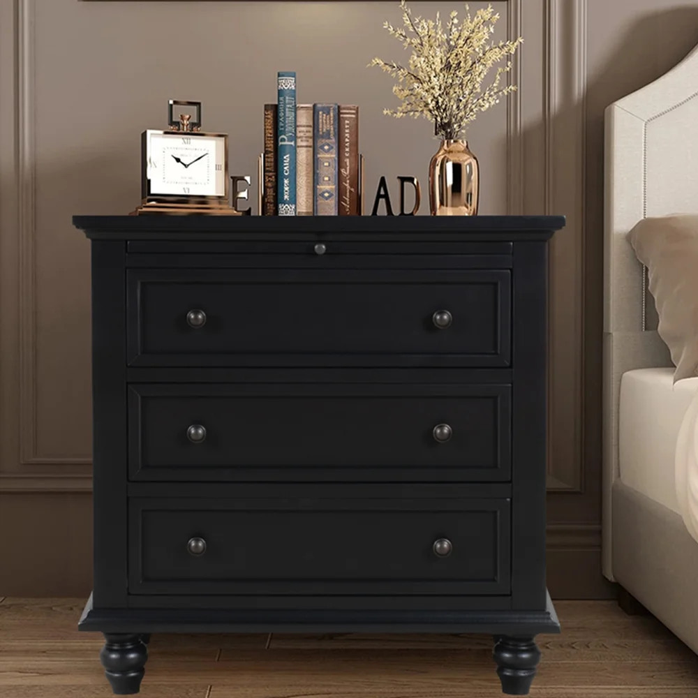 Nightstand with 3 Drawers, KOSBON Nightstand for Bedroom, Wood Storage Cabinet, Modern Bedside Ca... | Walmart (US)