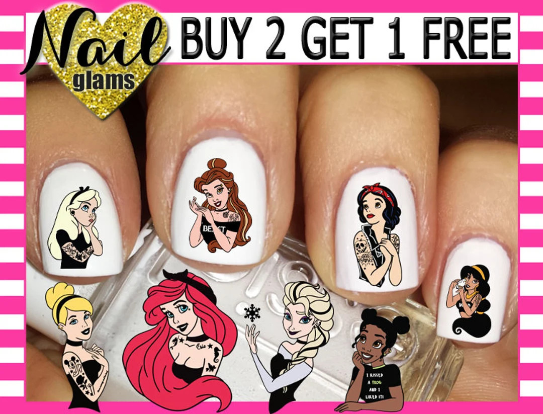 60 Nail Wraps Decals - REBEL Mouse PRINCESS - Snow Elsa Cinderella Jasmine Ariel - Nail Art Water... | Etsy (US)