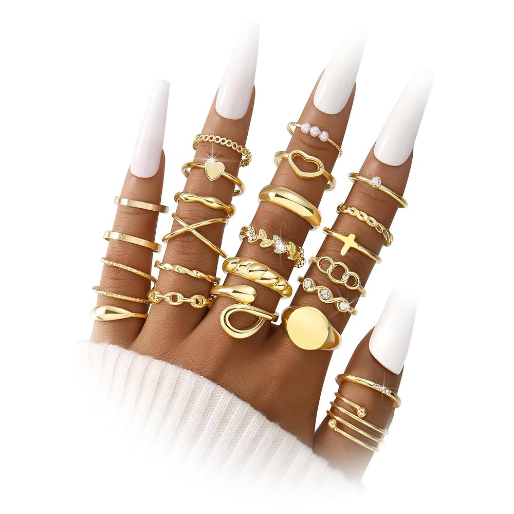 FAXHION 60 Pcs Gold Stackable Rings for Women, Knuckle Rings Chunky Gold Ring Set Dainty Stacking... | Amazon (US)