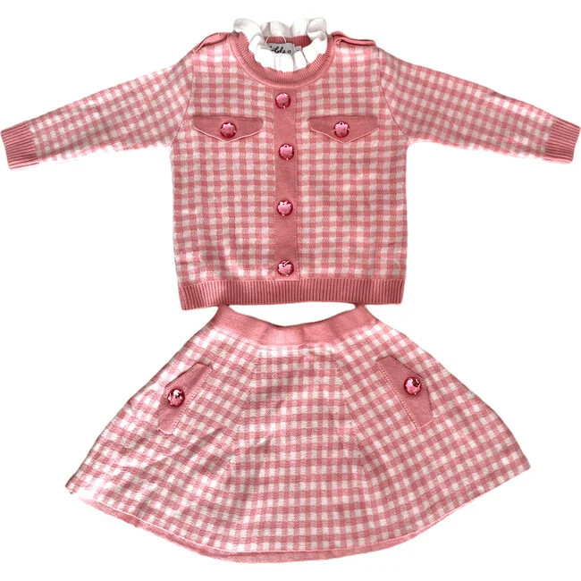 Lola + The Boys | Gingham Gem Sweater Set (Pink, Size 6Y) | Maisonette | Maisonette