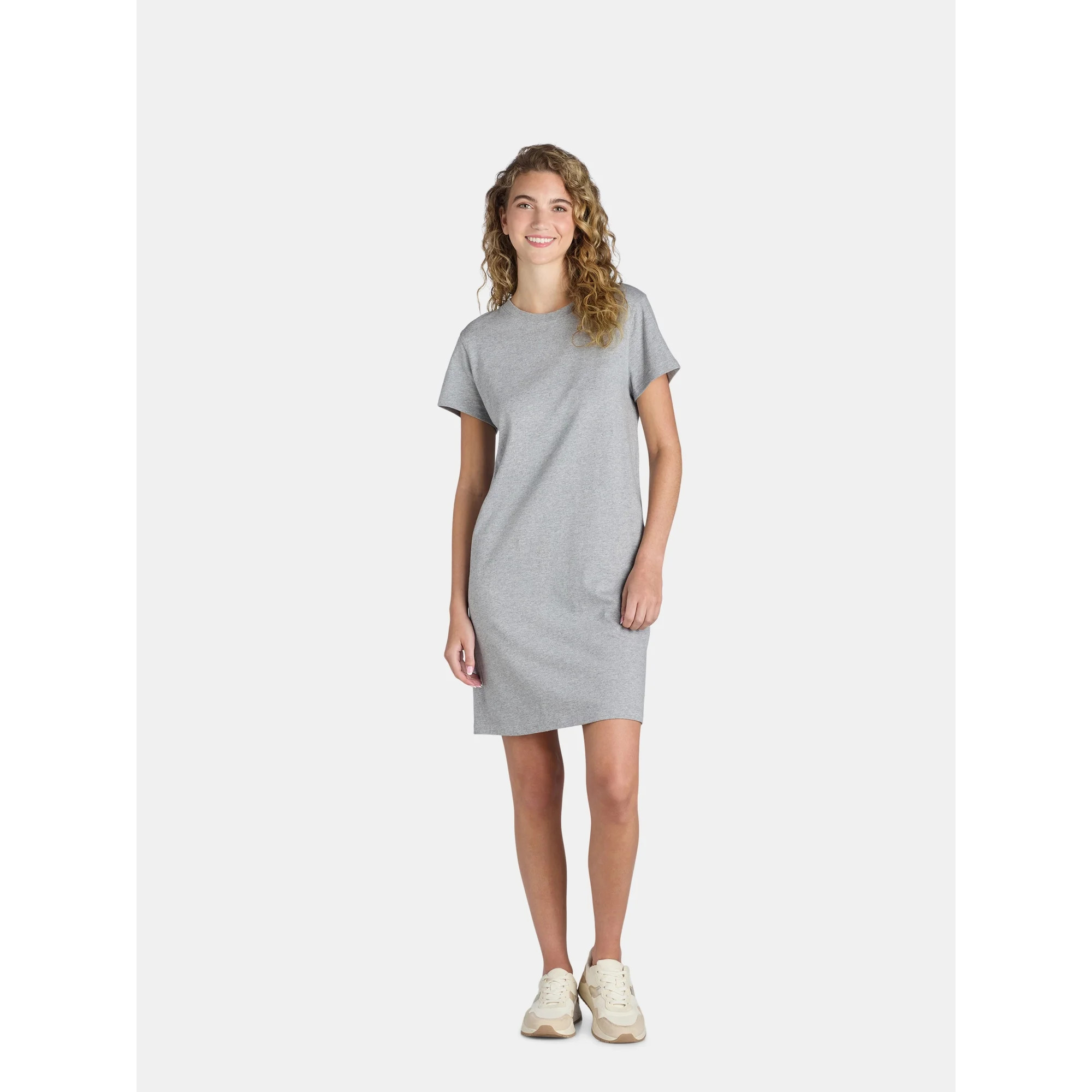 Time and Tru Women's Cotton T-Shirt Dress with Short Sleeves, Sizes S-XXXL | Walmart (US)