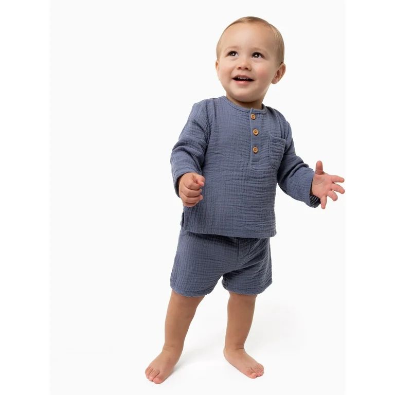 Modern Moments by Gerber Baby Boy Casual Long Sleeve Top and Short Outfit Set, Sizes 0/3 Months -... | Walmart (US)