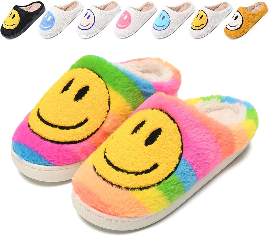 Cute Smile Face Slippers for Women and Men,Soft Plush Comfy Warm Couple Slip-On House Happy Face ... | Amazon (US)