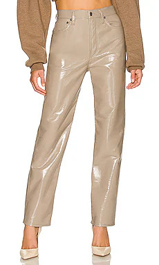 AGOLDE Recycled Leather 90's Pinch Waist in Quail Patent from Revolve.com | Revolve Clothing (Global)