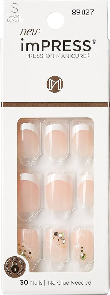 KISS imPRESS No Glue Mani Press On Nails, Design, My Worth', White, Short Size, Squoval Shape, In... | Amazon (US)