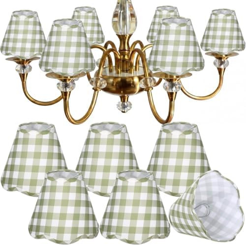 Gerrii 6 Pcs Green Plaid Scalloped Lamp Shades Block Print Lamp Shades Cotton Lampshade 3x6x5 Inc... | Amazon (US)