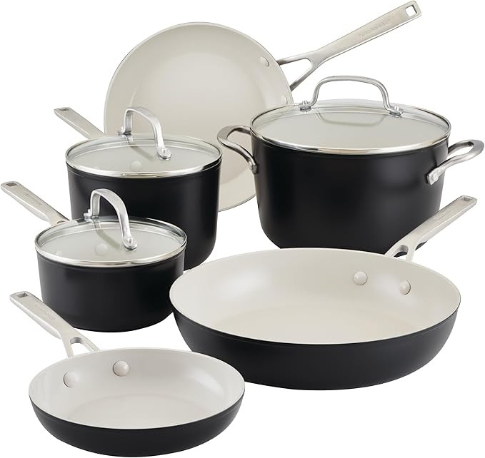KitchenAid Hard Anodized Ceramic 9-Piece Nonstick Cookware Set – Includes Fry Pans, Saucepan, S... | Amazon (US)