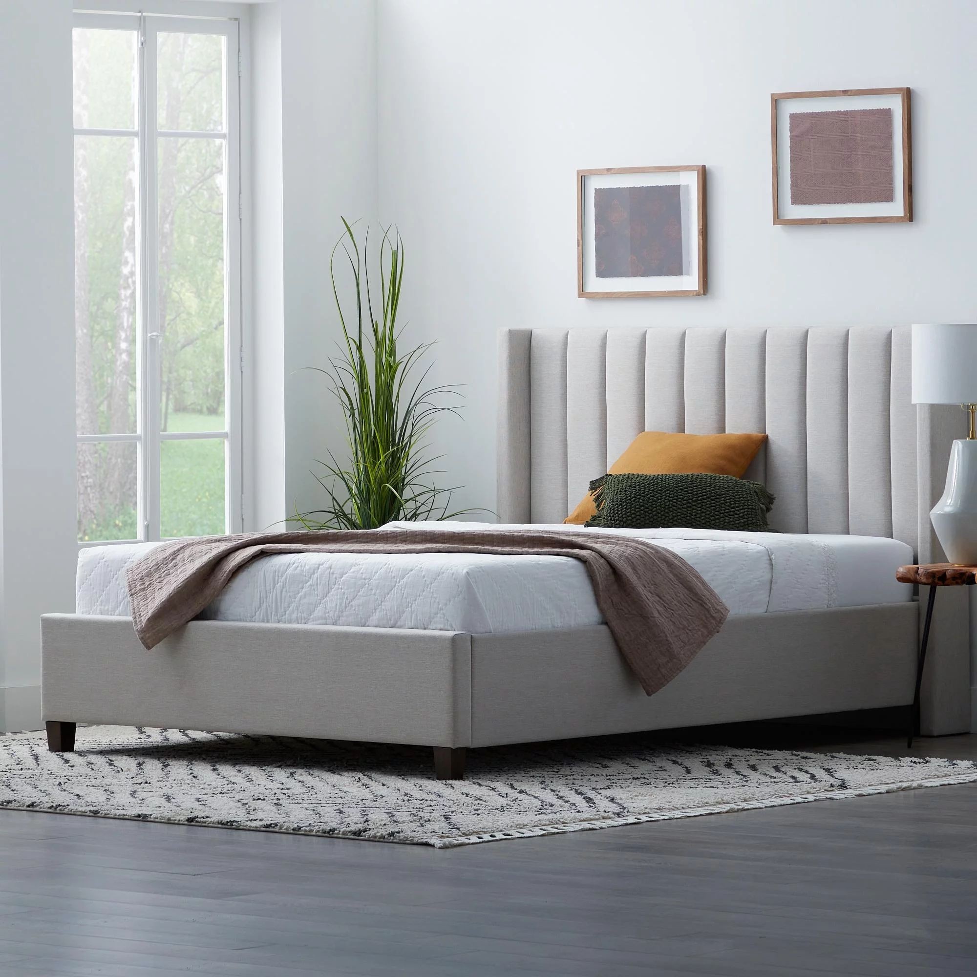 Rest Haven Contemporary Upholstered Tufted Platform Bed, Full, Oat | Walmart (US)
