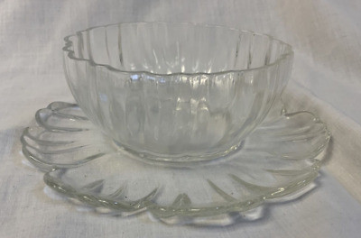 Vintage Hazel Atlas Peony Flower Shape Bowl Attached Underplate | eBay US
