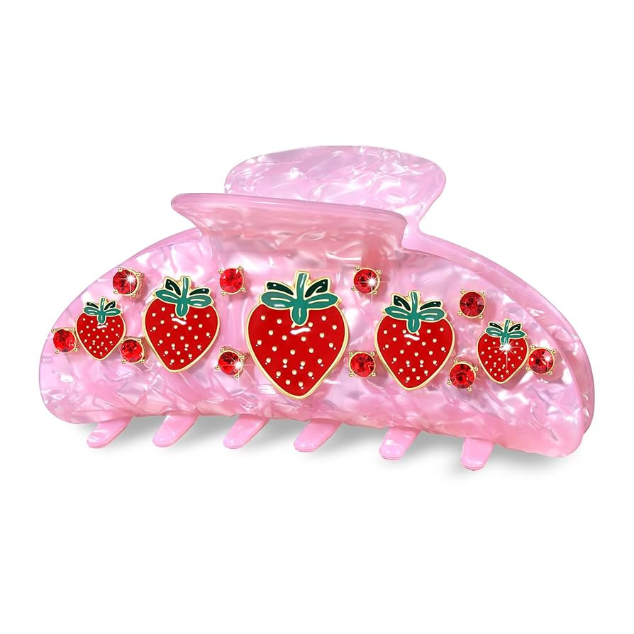 Fruit Hair Clips for Women Jeweled Strawberry Hair Claw Clips 4.6 Inch Big Acetate Hairgrip Summe... | Amazon (US)