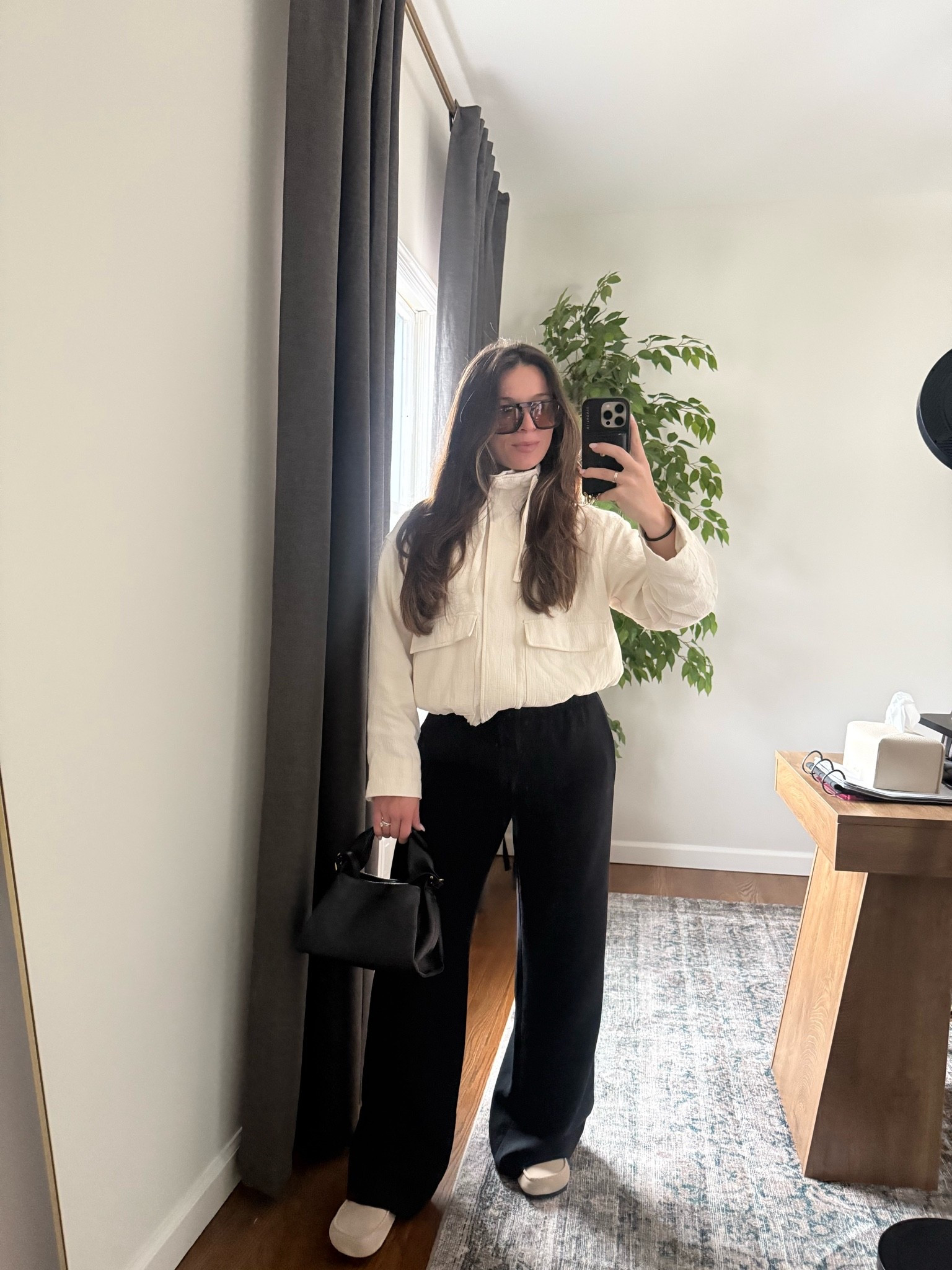 Casual outfit - Aritzia lodge pants. Target jacket under $50 size medium. 
Linked cheaper pants from Target that are similar 

Amazon sunglasses and clogs
Quince bag

#LTKootd #LTKmomlife #LTKMothersDay