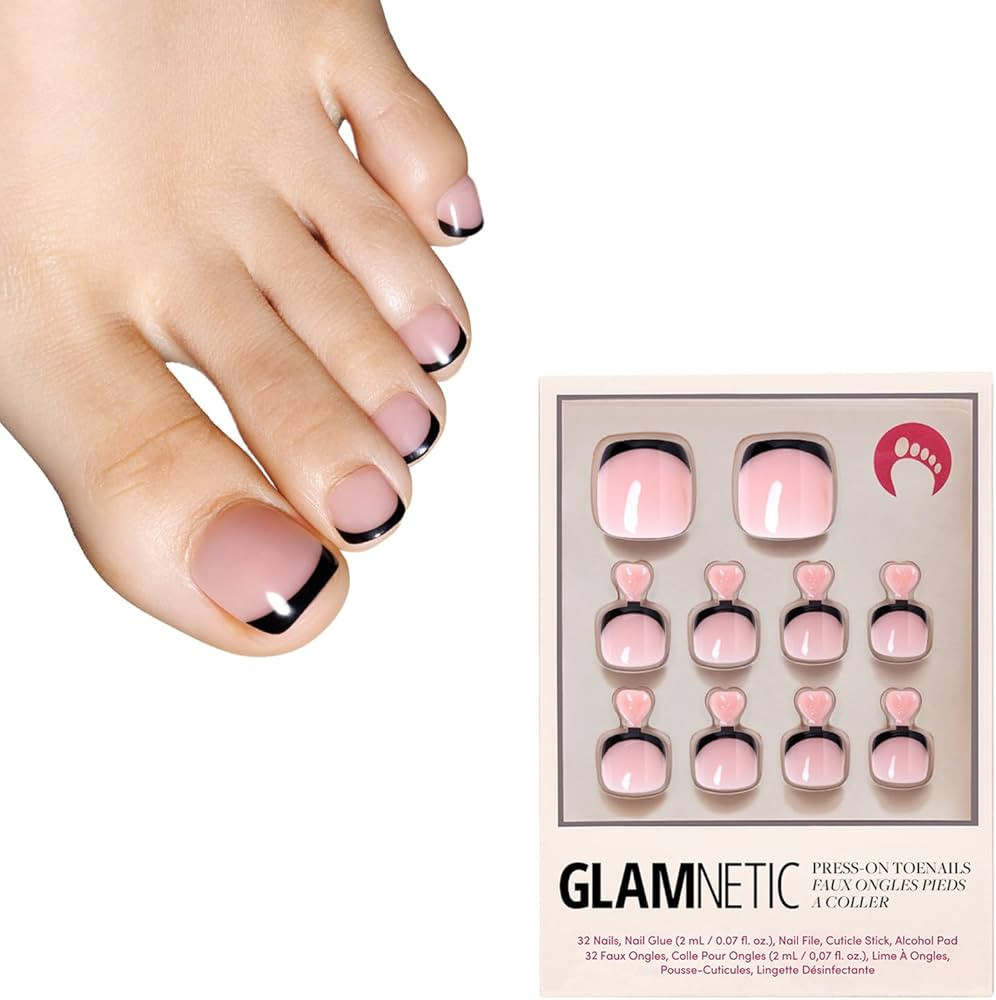 Glamnetic Press On Toenails - Caviar | Classic Black French Tip Fake Toe Nails with a Glossy Fini... | Amazon (US)