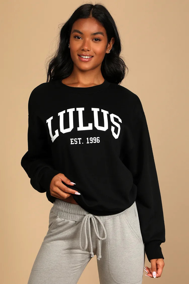 Anniversary Black Crew Neck Graphic Pullover Sweatshirt | Lulus