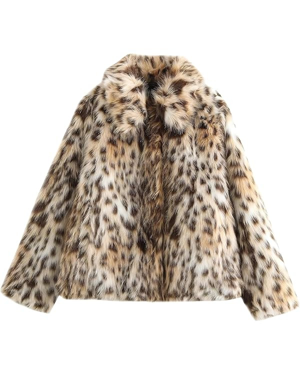 ebossy Women's Faux Fur Crop Jacket Long Sleeve Cozy Winter Warm Fluffy Leopard Pure Color Sherpa... | Amazon (US)