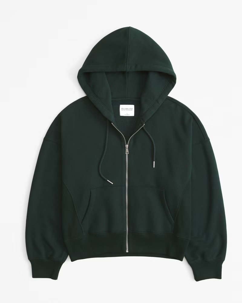 Abercrombie & Fitch Women's Essential Ribbed Sunday Hooded Full-Zip in Deep Green - Size S | Abercrombie & Fitch (US)