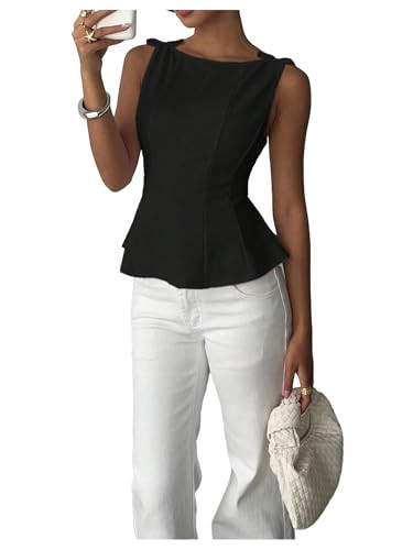 OYOANGLE Women's Boat Neck Cinched Waist Elegant Peplum Tops | Amazon (US)
