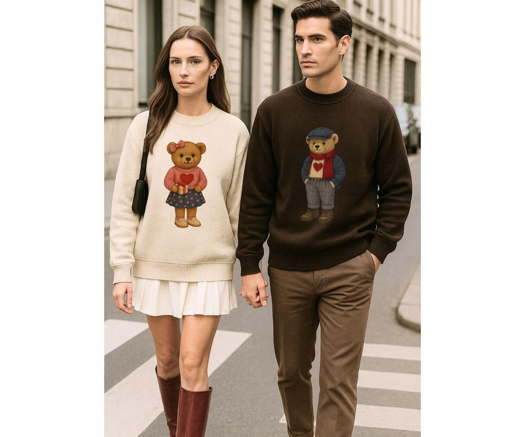 Couples Bear Sweater Matching Valentine Sweatshirt Preppy Couple Shirts Trendy Graphic Heart Top ... | Etsy (US)