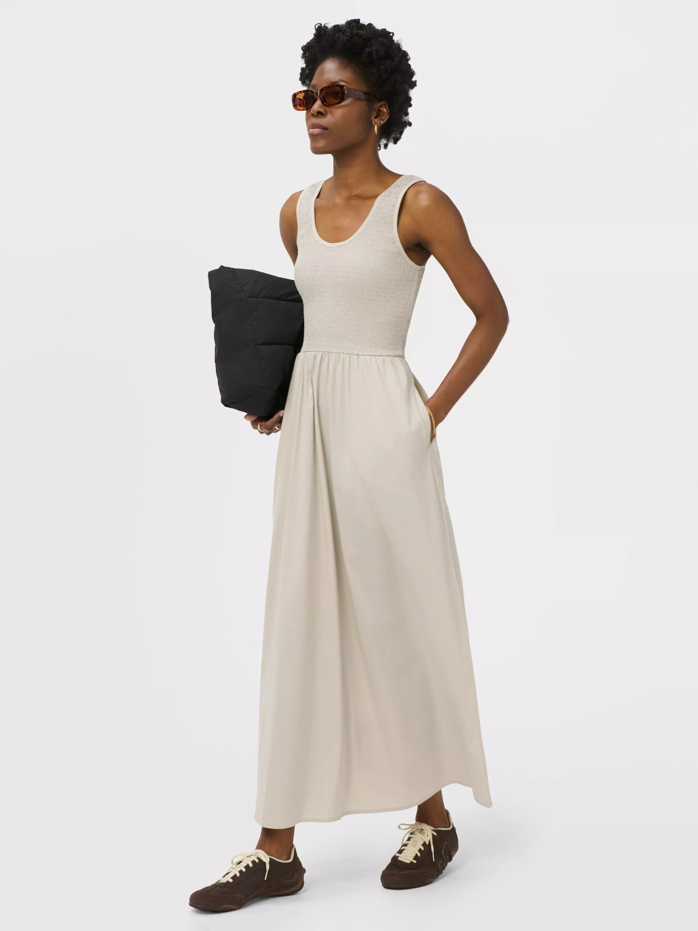 Scoop Neck Sleevless Maxi Dress, Mineral Beige | John Lewis (UK)