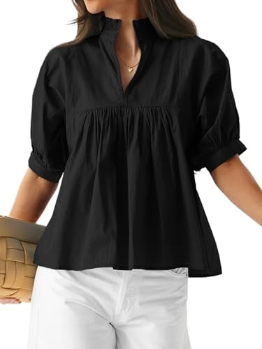 Cicy Bell Womens Puff Sleeve V Neck Blouse Babydoll Peplum Tops Dressy Casual Pleated Loose Fit S... | Amazon (US)