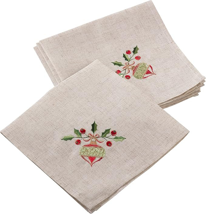 Saro Lifestyle Embroidered Ornament Design Linen Blend Napkin (Set of 4), Natural, 20" | Amazon (US)