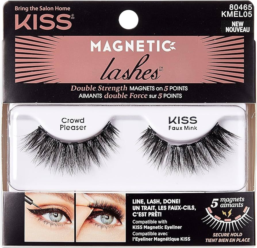 KISS Magnetic Lashes, Crowd Pleaser, 1 Pair of Synthetic False Eyelashes With 5 Double Strength M... | Amazon (US)