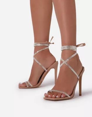 Ego Cameron heel sandals with bling straps in beige | ASOS (Global)