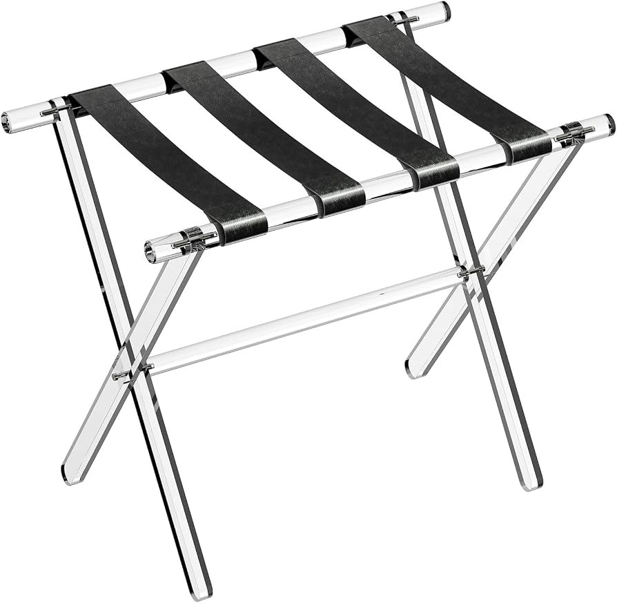 Sumerflos Acrylic Luggage Rack for Guest Room - Foldable Suitcase Stand with Leather Straps for B... | Amazon (US)