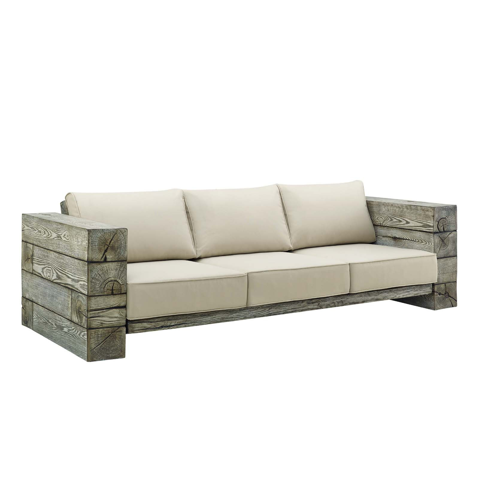 Manteo Light Gray Beige Rustic Coastal Outdoor Patio Sunbrella Sofa | 1stopbedrooms