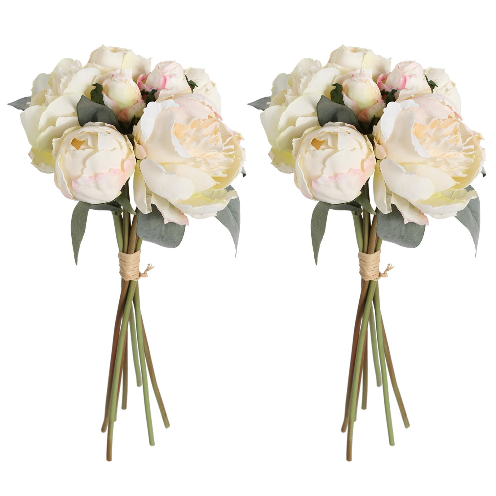 White Artificial Peonies 2 Bouquets Silk Flowers 14Heads Vintage White Fake Flowers Faux Peony Fl... | Amazon (US)
