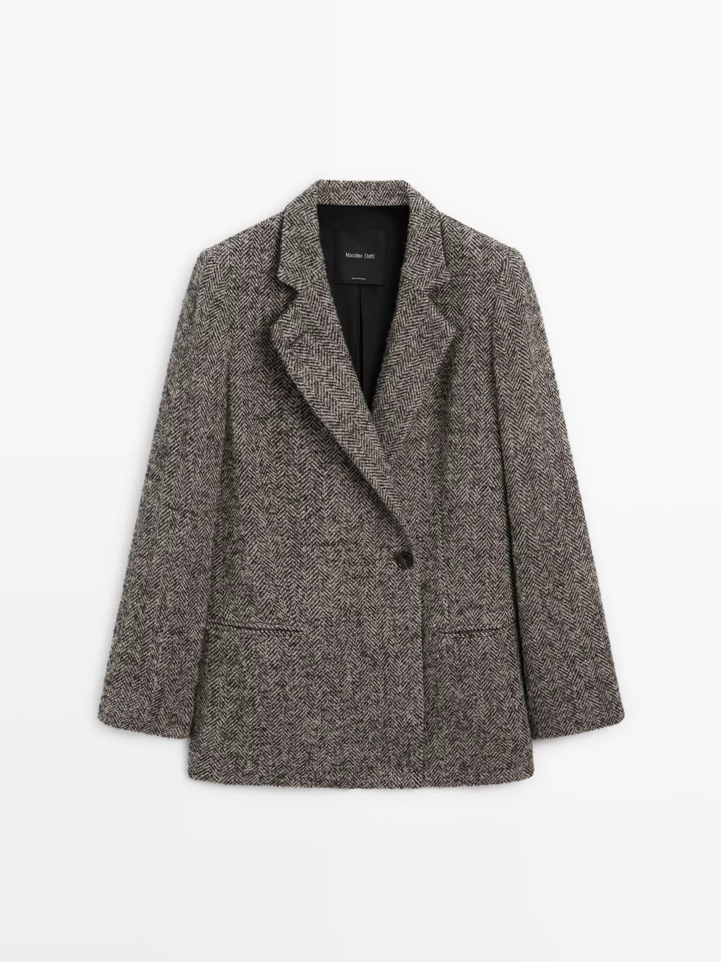 Blazer aus Wolle mit Fischgrätenmuster und Reverskragen | Massimo Dutti DE