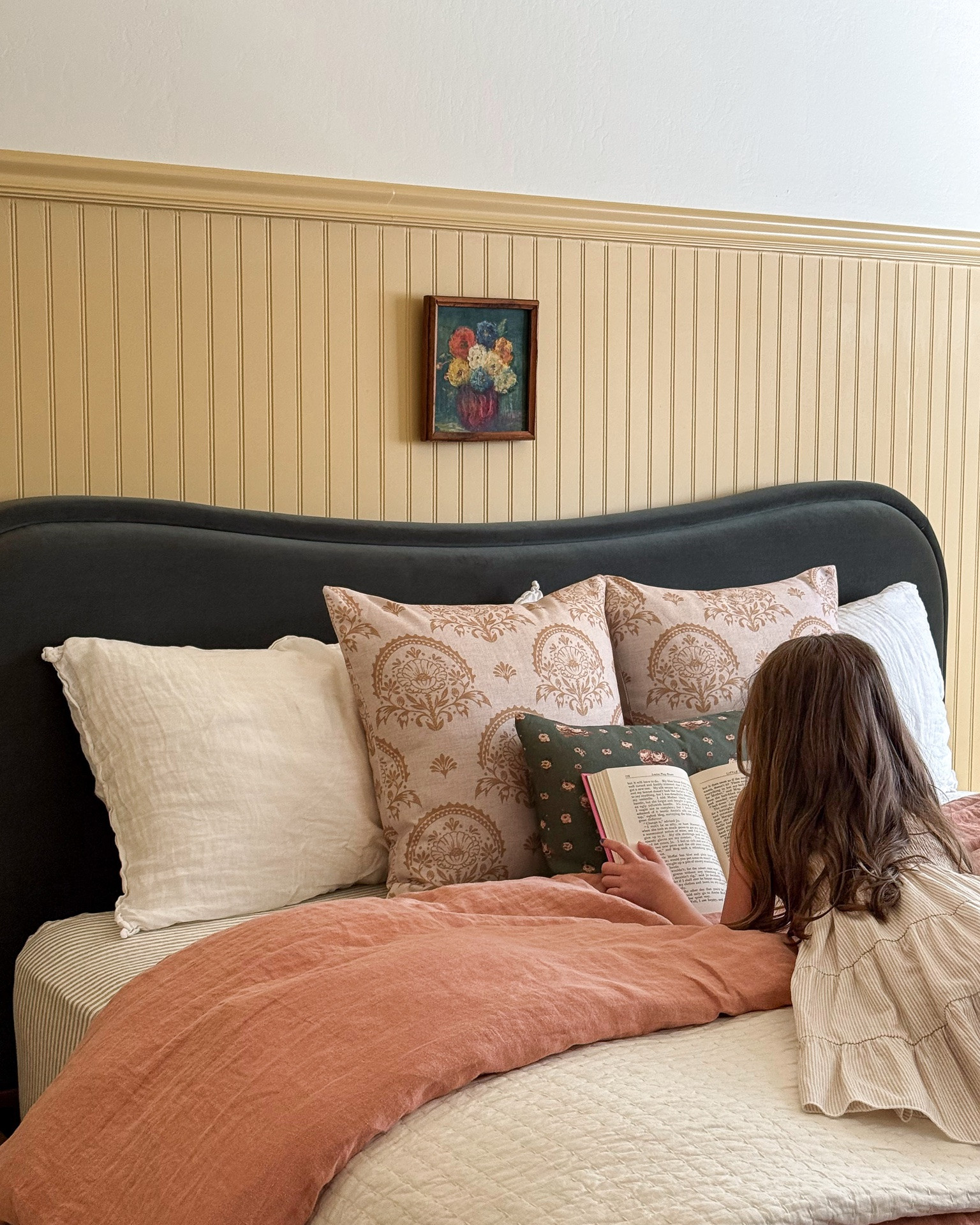 Sunny’s bedroom refresh with @Article  💛

For this room, I wanted pieces that felt sweet and playful for this season of childhood, but timeless enough to grow with her. The Leif Platform Storage Bed and Cassie Dresser in Smoked Oak brought in the prettiest warm wood tone, along with so much practical storage for a child’s room.

The Makoa Velvet Headboard in Plush Pacific Green added the softness and color I was craving. I love the curved silhouette, the rich green velvet, and the way it makes the bed feel cozy, custom, and a little more special.

We turned the full size bed sideways and paired it with a king size headboard to create more of a daybed moment, giving her extra floor space to play now and the flexibility to shift the layout as she gets older.

Linked all three @Article pieces below. #OurArticle #ad