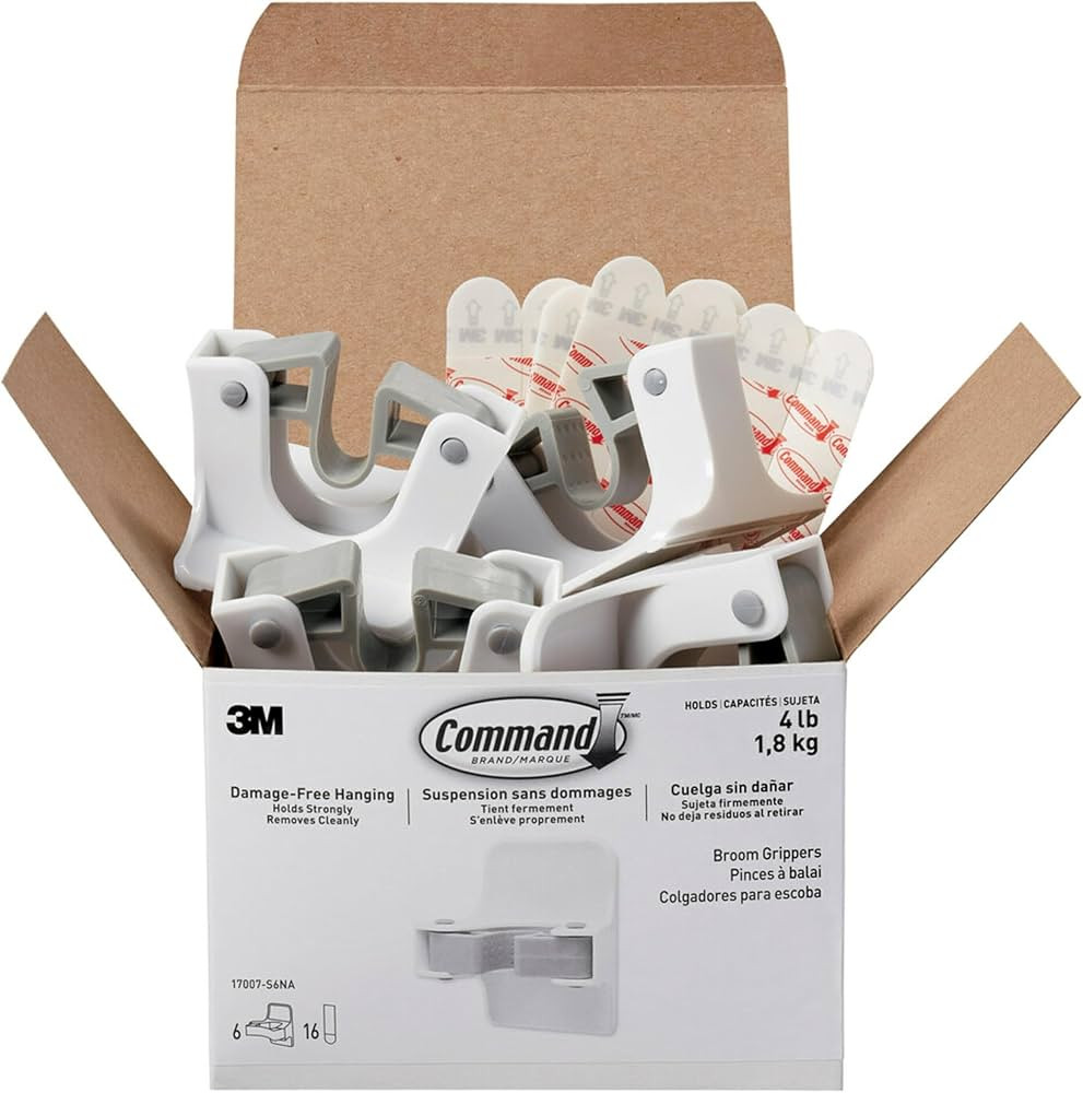 Command Broom and Mop Grippers Wall Hook, Damage Free Hanging Wall Mount Broom and Mop Holder, No... | Amazon (US)