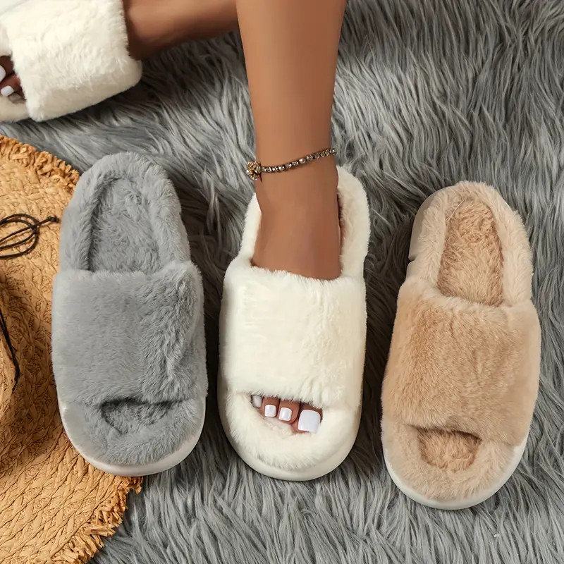 Cozy Fluffy Furry House Slippers Single Band Open Toe - Temu | Temu Affiliate Program
