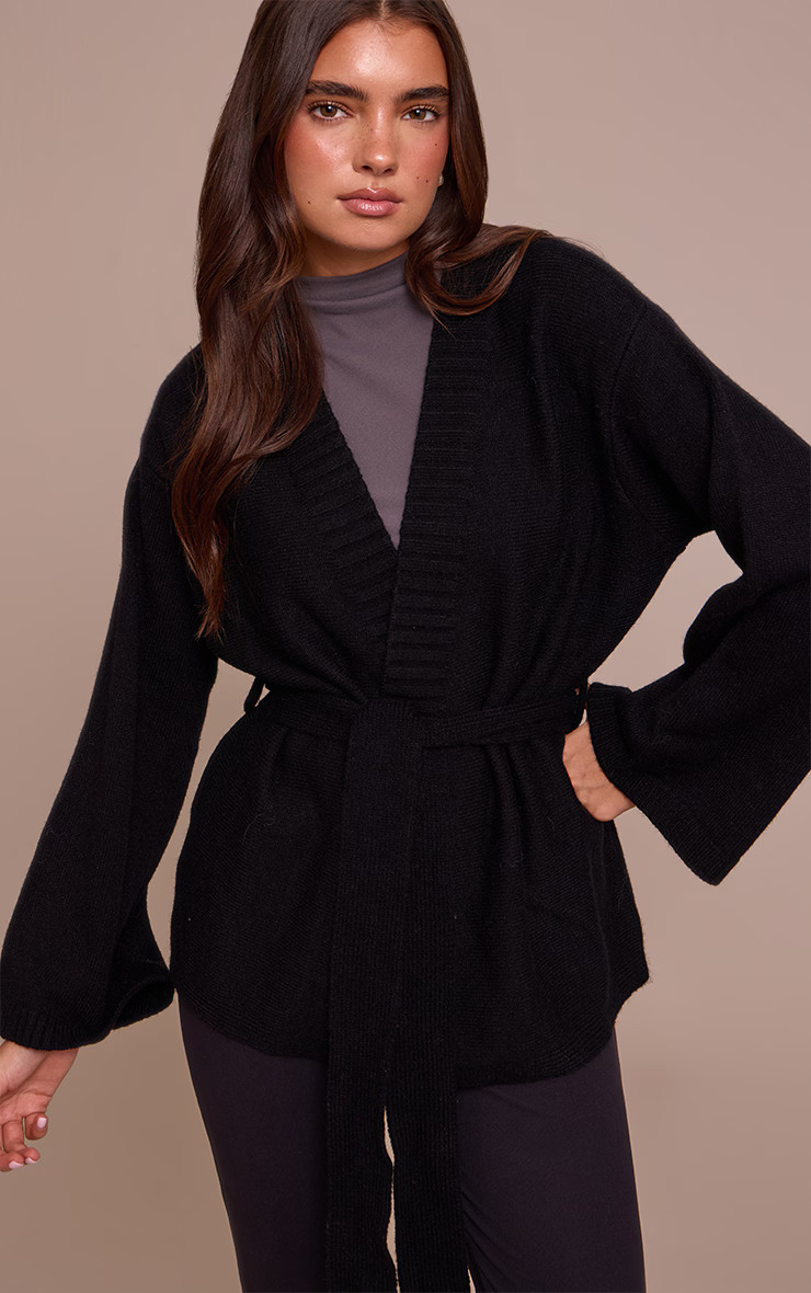 Black Tie Waist Oversized Cardigan | PrettyLittleThing UK