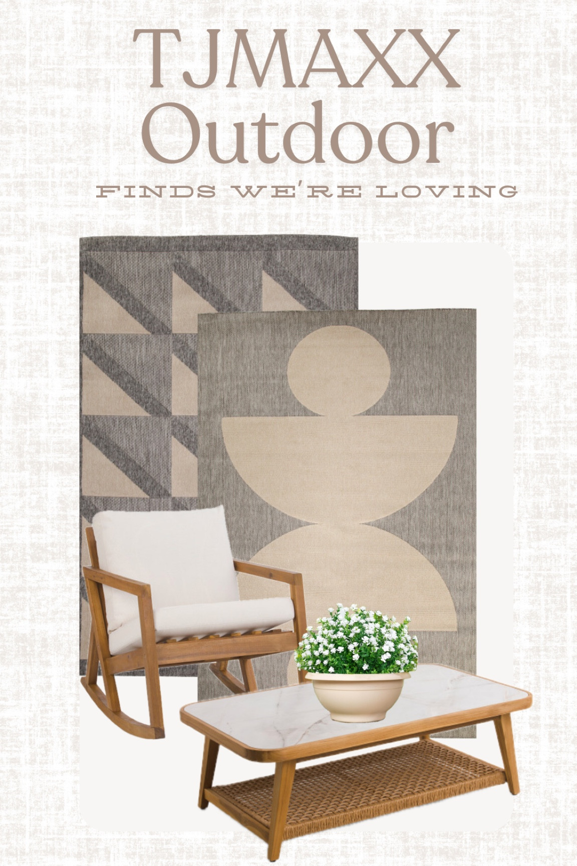 TJMaxx outdoor patio rug and outdoor throw pillow round-up! 

outdoor rugs, outdoor rocking chair, neutral patio finds, TJMAXX haul, outdoor throw pillows, outdoor furniture, patio rugs, lanterns, outdoor bolster pillows, outdoor tables, planters, scalloped outdoor throw pillows, throw pillow combos, neutral outdoor rugs  

#LTKSeasonal #LTKhome #LTKfindsunder100