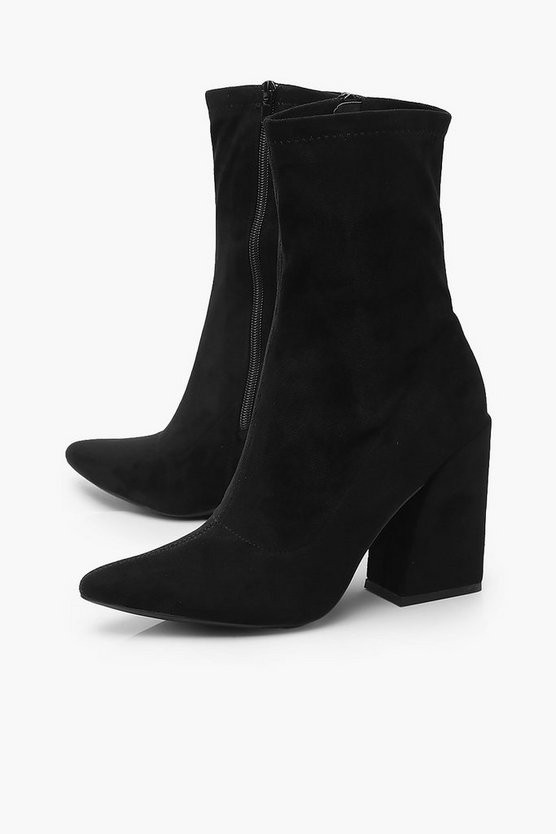 Block Heel Stretch Sock Boots | Boohoo.com (US & CA)