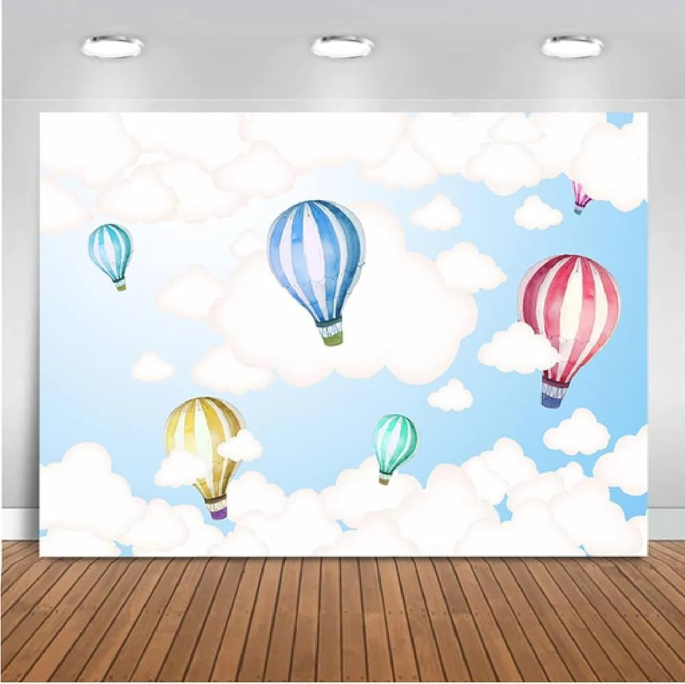 Yingeqiao Hot Air Balloon Backdrop Baby Shower Kids Birthday Party Decorations Blue Sky and White Cl | Amazon (US)