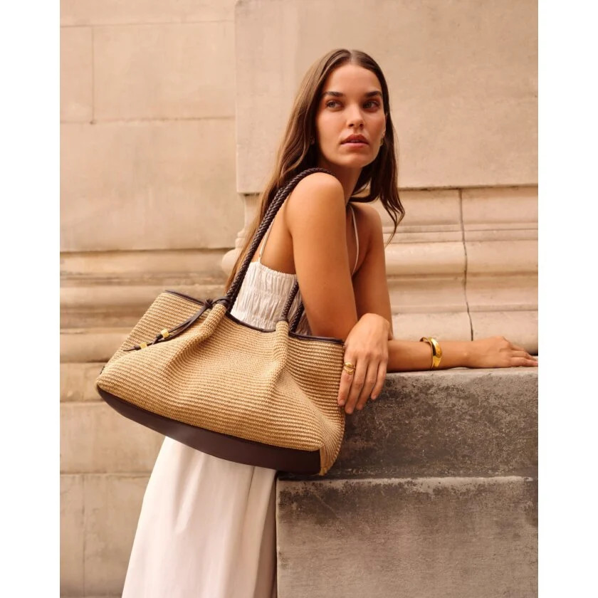 Nova Raffia Small Shoulder Tote in Bitter Chocolate | Katie Loxton Ltd. (UK)