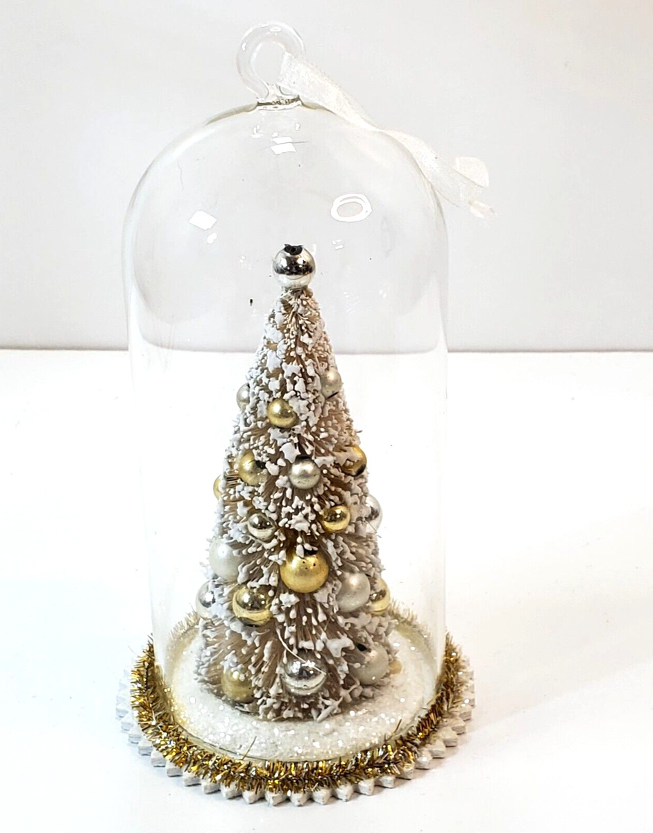 Glass Cloche Diorama Decorated Bottle Brush Tree Christmas Ornament w/ Hanger  | eBay | eBay US