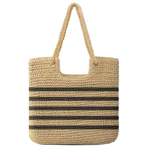 CZDCB Beach Bags for Women Summer Straw Beach Bag Large Handmade Boho Woven Purse Beige Black 01 | Amazon (US)