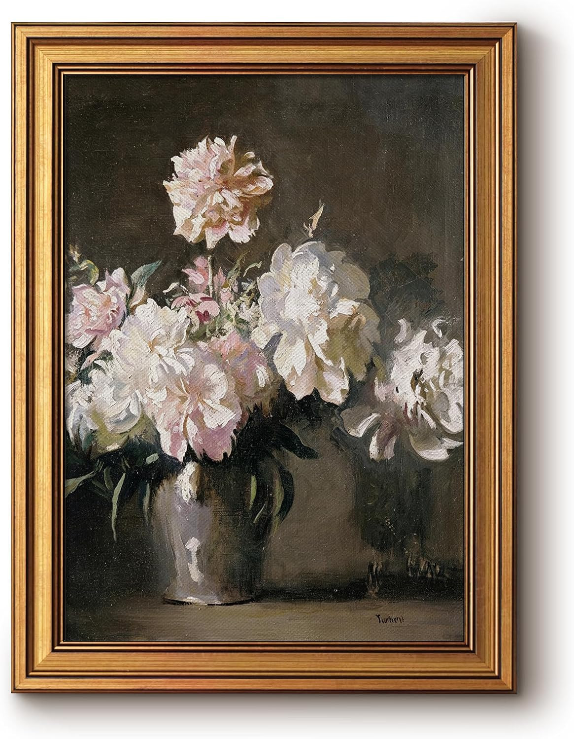 Bzstyleart Framed Wall Art Blush White Peony Floral Painting, 12×16inch | Amazon (US)
