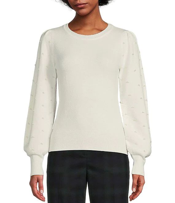 Alex Marie Pearl Beaded Long Bishop Sleeve Crew Neck Sweater | Dillard's | Dillard's