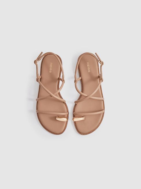 Reiss Nude Molly Strappy Leather Sandals with Toe Ring | Reiss UK