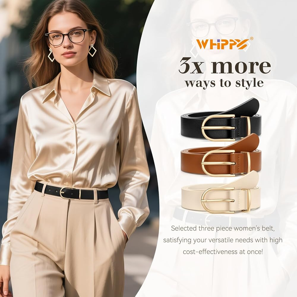 WHIPPY 3 Pack Women's Leather Belts for Jeans Pants with Gold Buckle Fashion Ladies Belt | Amazon (CA)