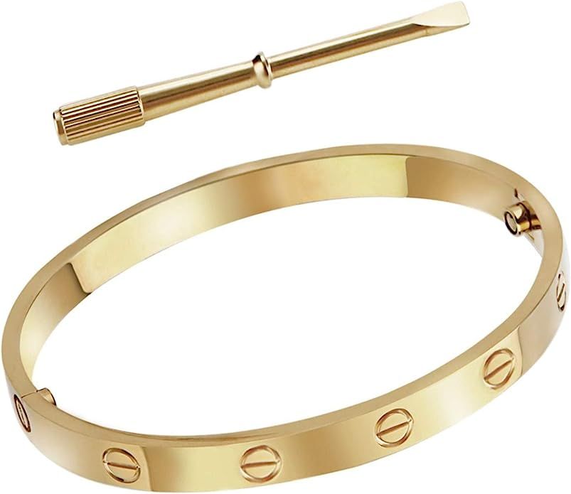 Crich 18K Gold Plated Bangle Men Titanium Steel Cuff Bracelet Valentines Gifts Women | Amazon (US)