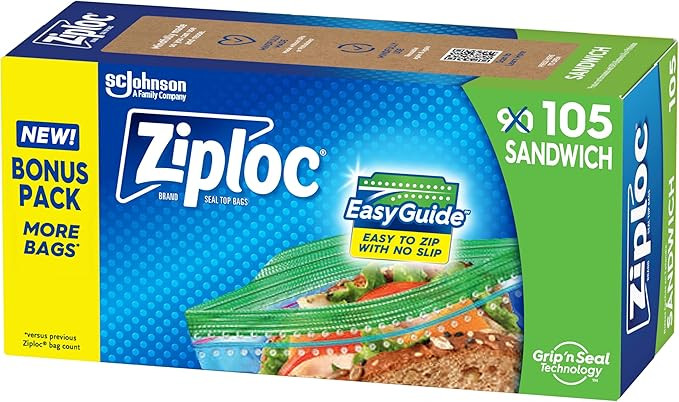 Ziploc Sandwich and Snack Bags with EasyGuide Texture, Plastic Storage Bags with Grip 'n Seal Tec... | Amazon (US)